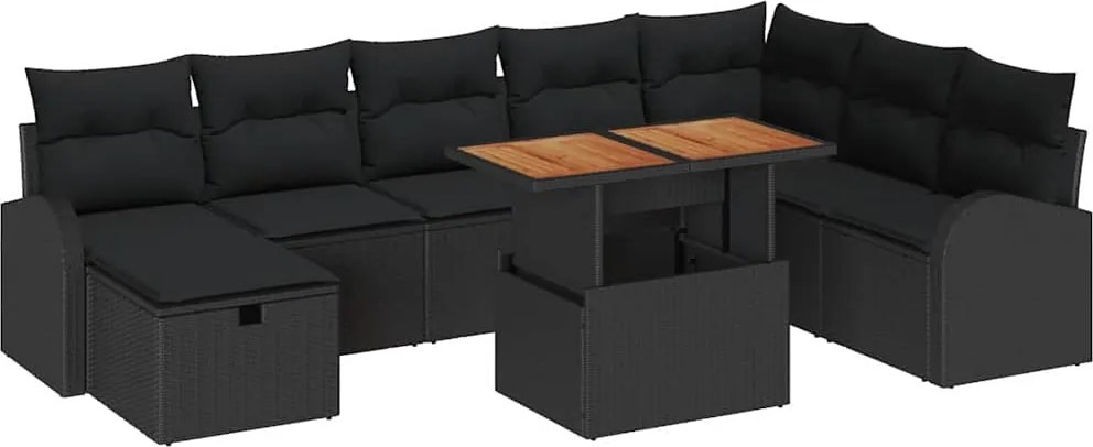 vidaXL Set de canapele pentru grădină cu pernă 9 pcs Negru poliratan