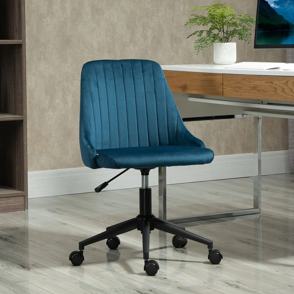 Vinsetto Scaun Birou Ergonomic, Pivotant 360°, Înălțime Ajustabilă, Catifea Albastră, 50x58x77-85cm | Aosom Romania