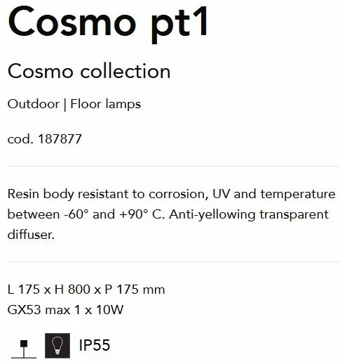 Stalp LED iluminat exterior design modern COSMO PT1 BIANCO