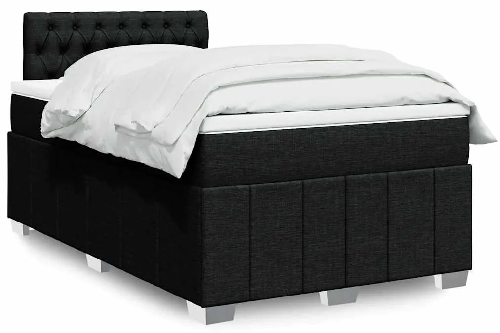 vidaXL Pat box spring cu saltea, negru, 120x200 cm, textil