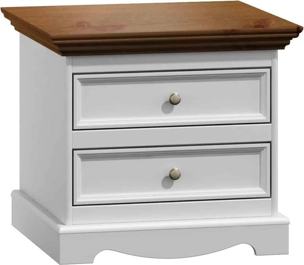 Noptieră lemn masiv nuc Linea Alb-, 59,5 × 44,2 × 53,2 cm