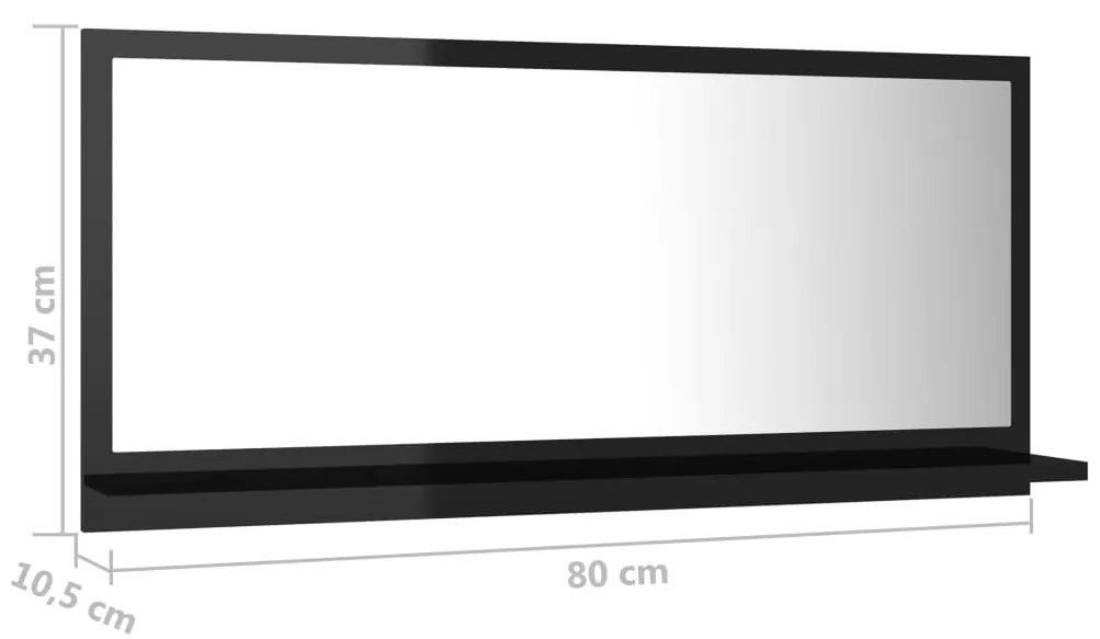 Oglinda de baie, negru extralucios, 80 x 10,5 x 37 cm PAL negru foarte lucios, 80 cm