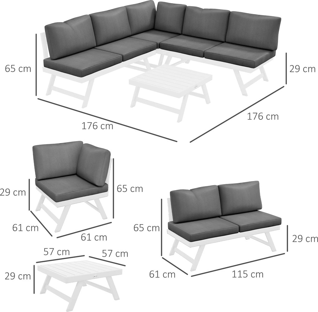 Outsunny Set de mobilier lounge pentru grădină 4 piese, 115 cm x 61 cm x 65 cm, Gri + Alb | Aosom Romania