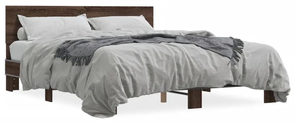 3280191 vidaXL Cadru de pat, stejar maro, 150x200 cm, lemn prelucrat și metal