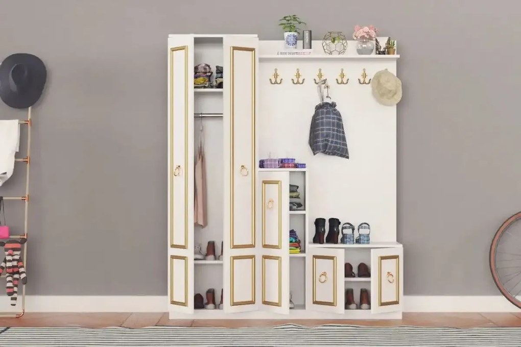 Cuier hol cu pantofar alb -auriu,Vera Homs 183 x 35 x 150 cm 