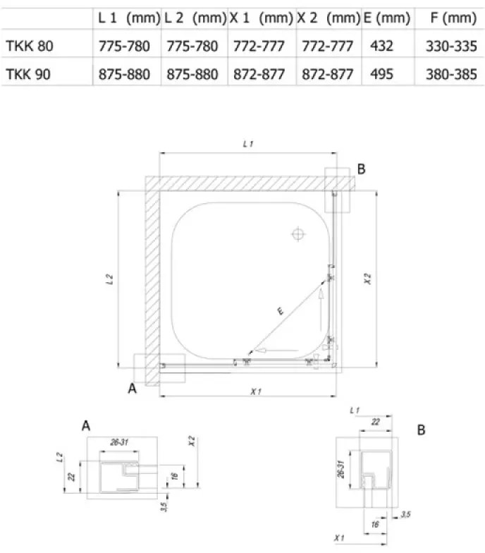 Cabina de dus Kolpasan, Eco Quat patrata 80 x 80 profil negru mat