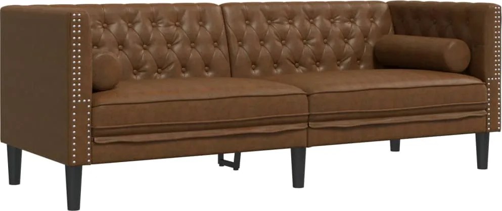 vidaXL Canapea Chesterfield cu perne/3 locuri maro piele întoarsă eco.