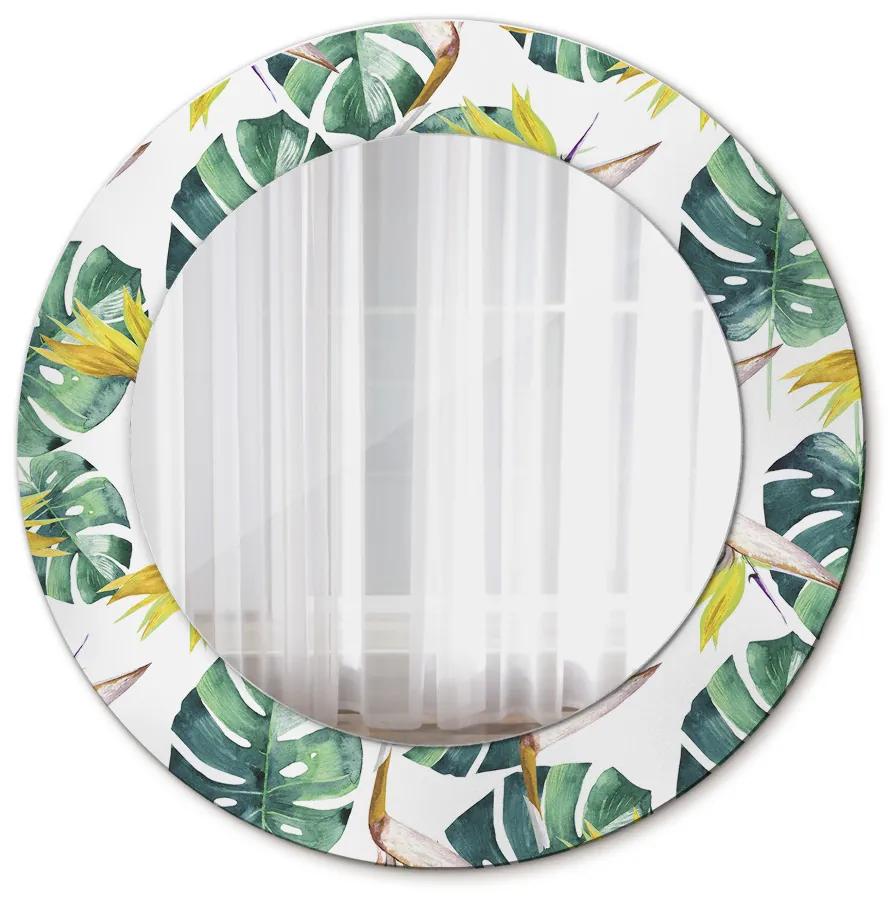 Oglinda rotunda imprimata Frunze tropicale