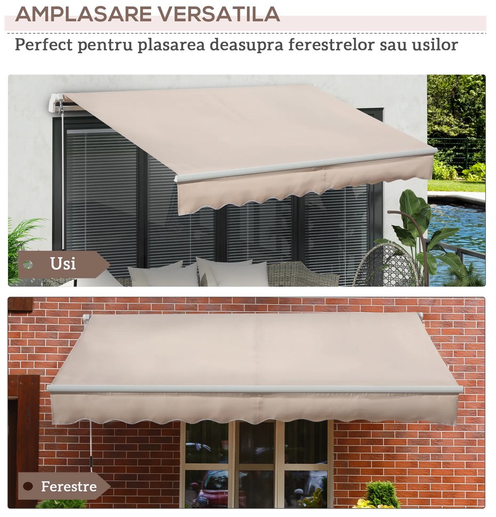 Outsunny Copertină Extensibilă pentru Exterior, Copertină Roll-Up cu Deschidere Manivelă, 295x200 cm, Bej | Aosom Romania