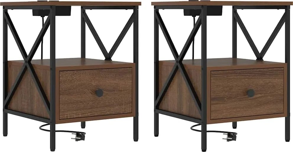 vidaXL Dulap de noapte 2 pcs Stejar închis 41,5 x 40,5 x 55 cm