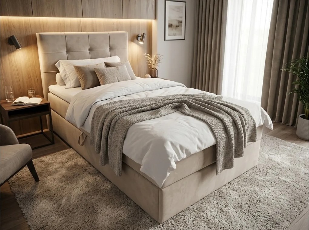 Pat tapiTat boxspring DIRELIS TRINITY 90x200 cm bej Saltea: Saltea cu arcuri Bonell