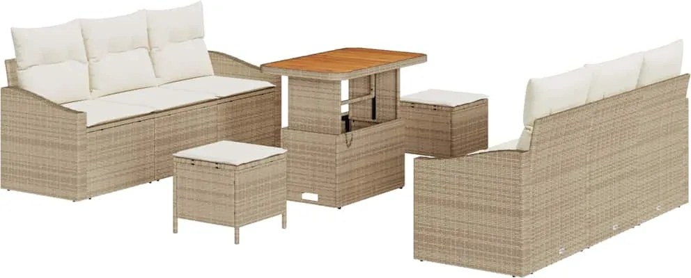 vidaXL Set de canapele pentru grădină cu pernă 9 pcs Bej și crem