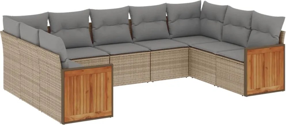 vidaXL Set canapele de grădină, 9 piese, cu perne, bej, poliratan