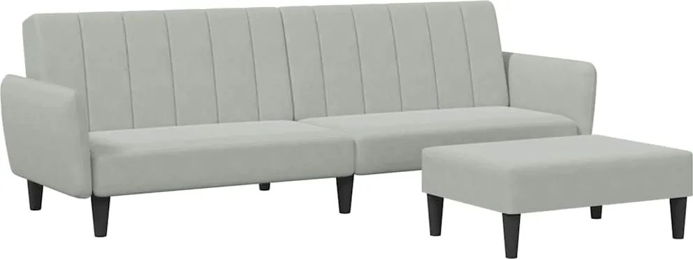 vidaXL Canapea extensibilă cu taburet, 2 locuri, gri deschis, catifea