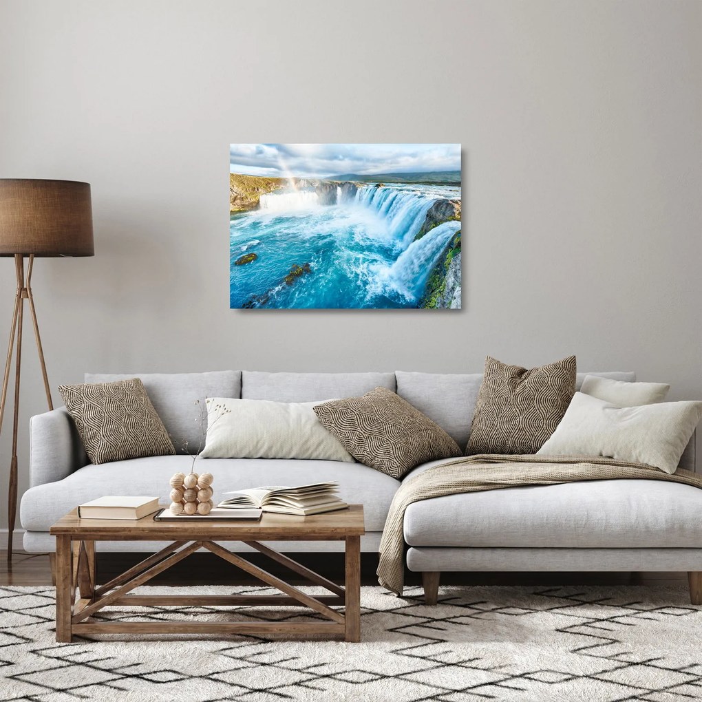 Tablou pe sticlă - Cascada Godafoss (70x50 cm)