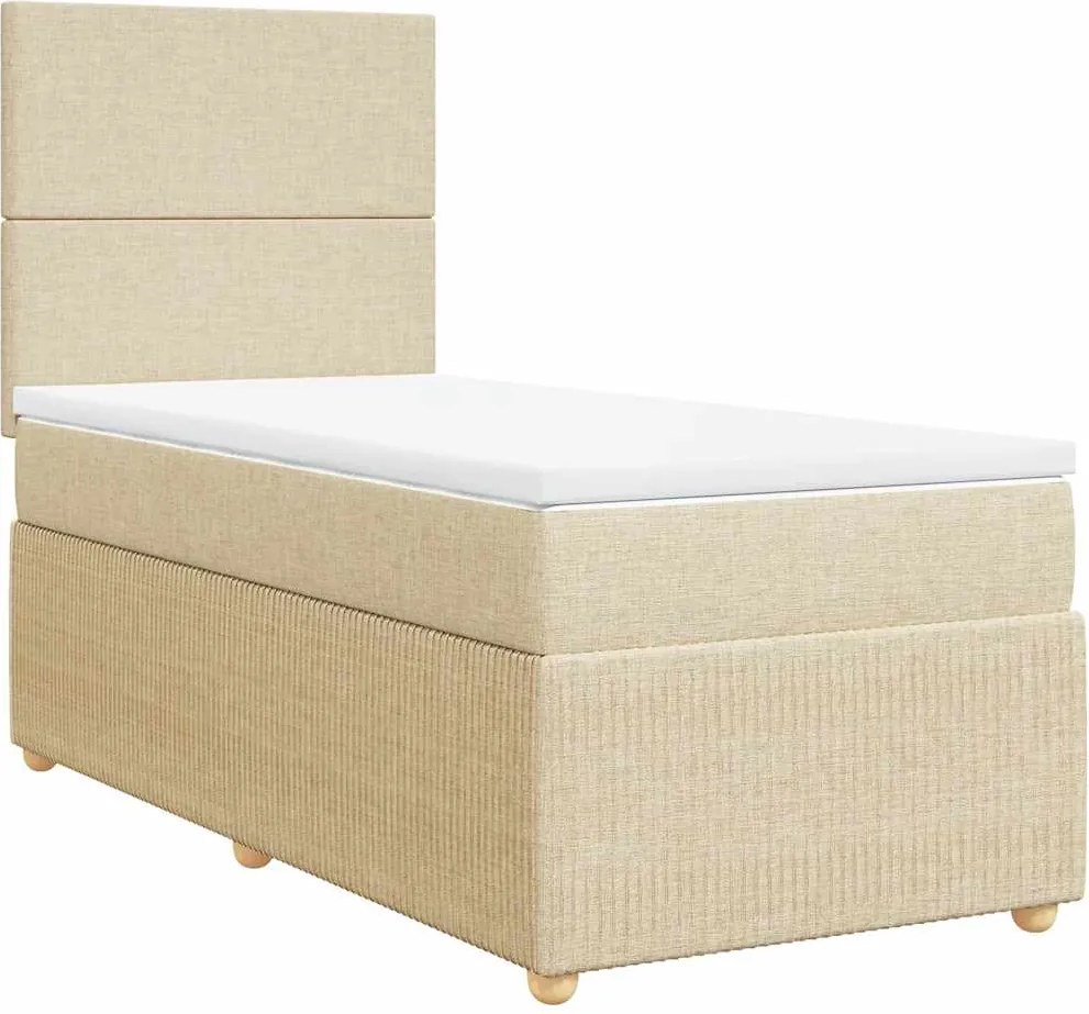 vidaXL Pat box spring cu saltea, crem, 90x190 cm, textil