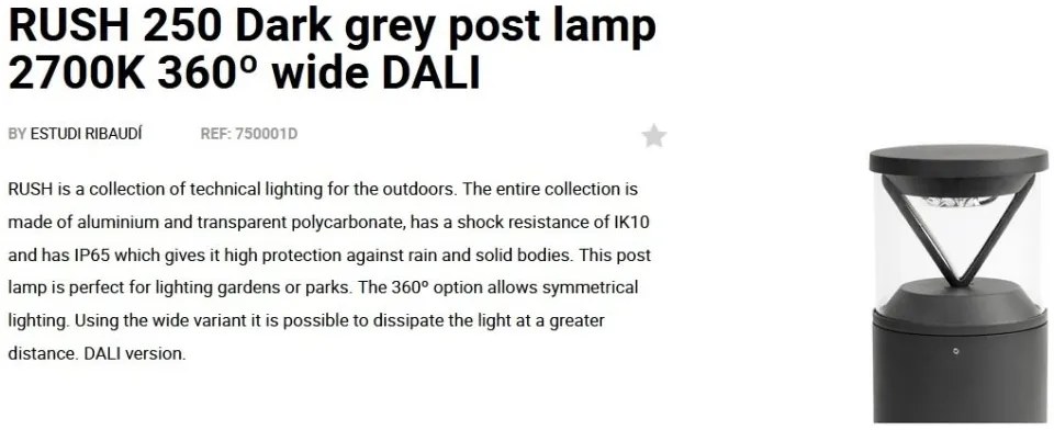 Mini Stalp LED iluminat exterior simetric 360º wide IP65 RUSH 25cm 2700K DALI