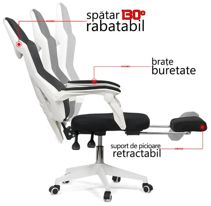 Scaun ergonomic cu suport picioare retractabil OFF 424 alb