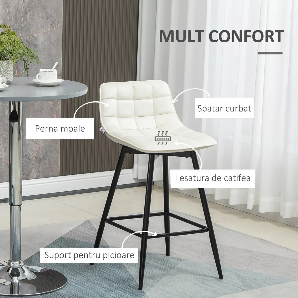 HOMCOM Set de 2 scaune bar cu spatar, scaune inalte tapitate, stil nordic | Aosom Romania