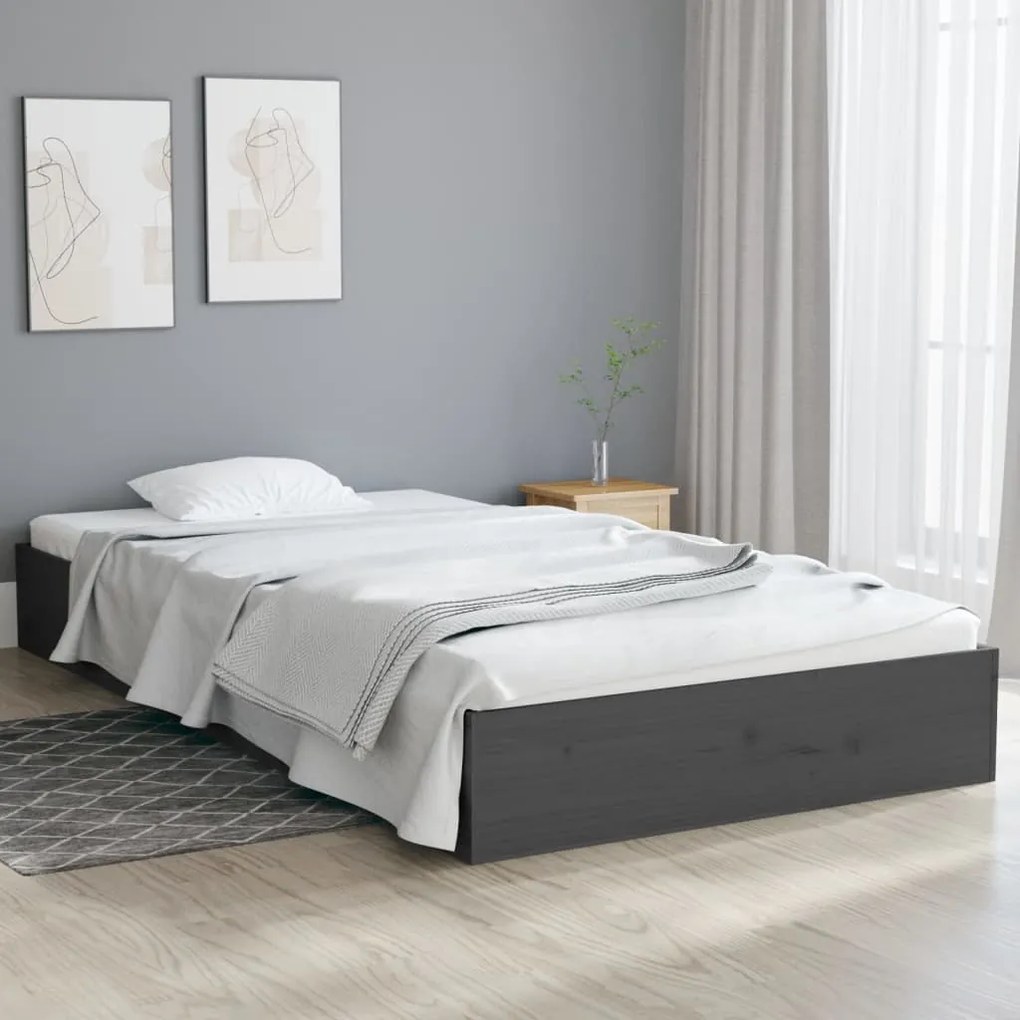 820059 vidaXL Cadru de pat, gri, 90x200 cm, lemn masiv