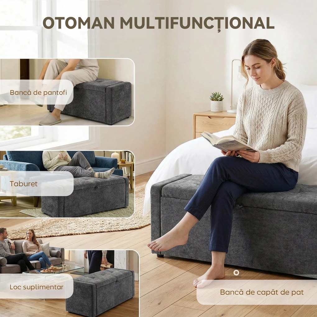 HOMCOM Pouf, taburet, suport pentru picioare, ladă depozitare, design modern | Aosom Romania