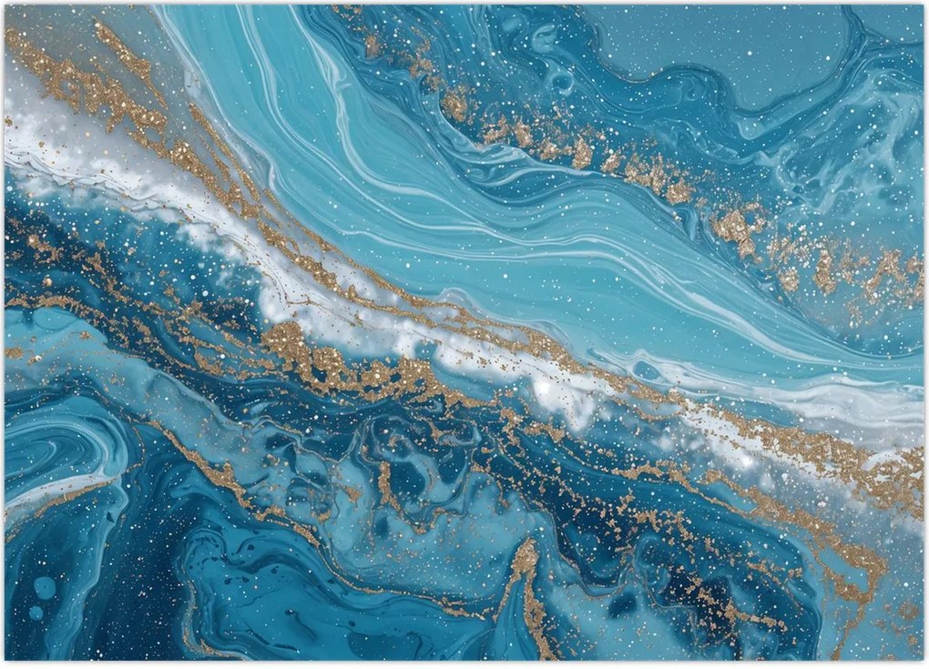 Tablou pe sticlă - Marmură bleu cu aur I. (70x50 cm)