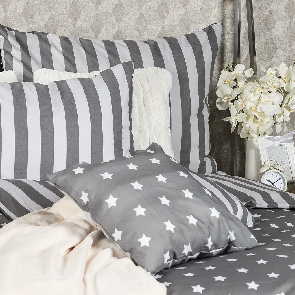 4Home Lenjerie pat bumbac Stars gri, 1 pers., 140 x 220 cm, 70 x 90 cm
