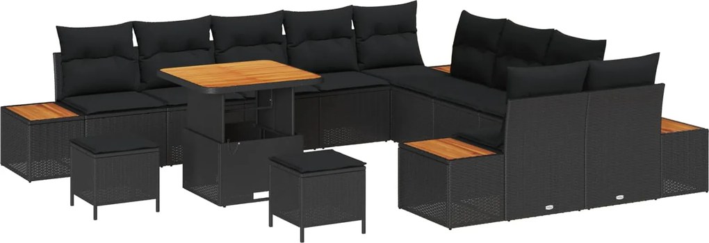 vidaXL Set de canapele pentru grădină 13 pcs Negru Rattan poli