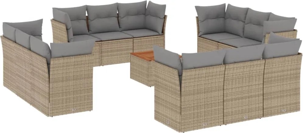 vidaXL Set canapele de grădină, 13 piese, cu perne, bej, poliratan