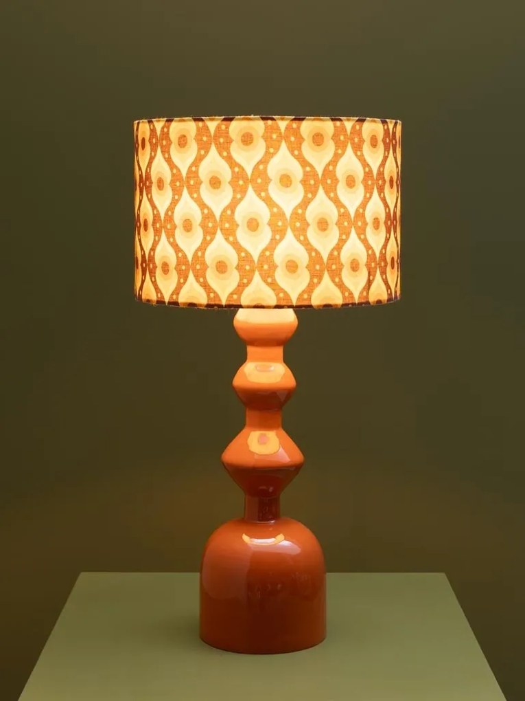 Lampa de masa portocalie din metal , cu abajur din bumbac , "Groovy"