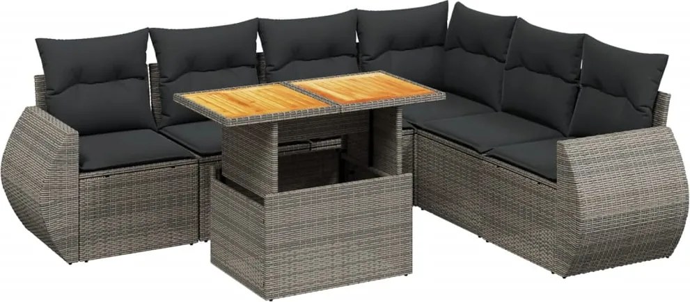 vidaXL Set canapele de grădină, 7 piese, cu perne, gri, poliratan