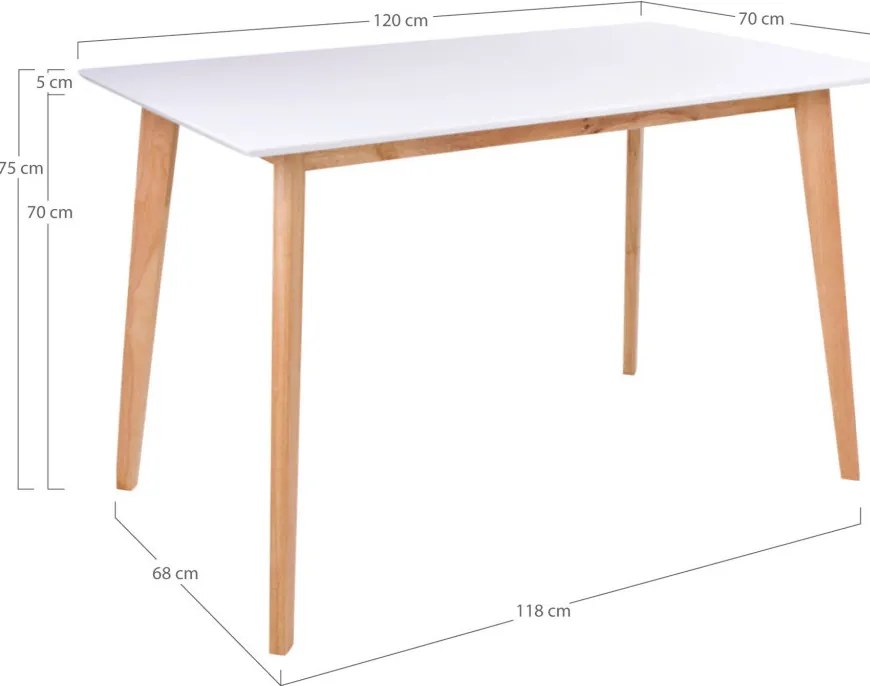 Vojens masă 120x70 cm alb-natural