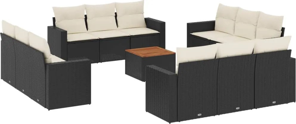 vidaXL Set mobilier de grădină cu perne, 13 piese, negru, poliratan