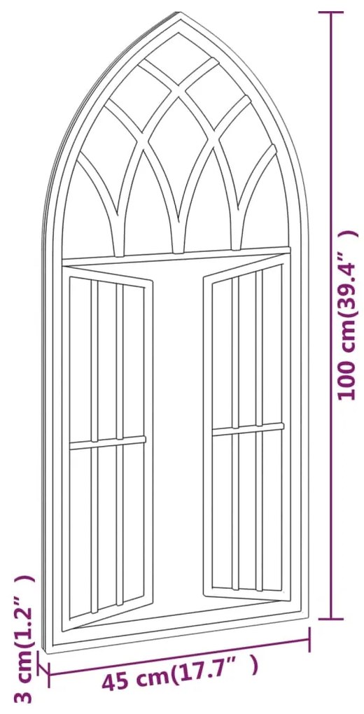 Oglinda de gradina, negru, 100x45 cm, fier uz exterior 1, Negru, 100 x 45 cm