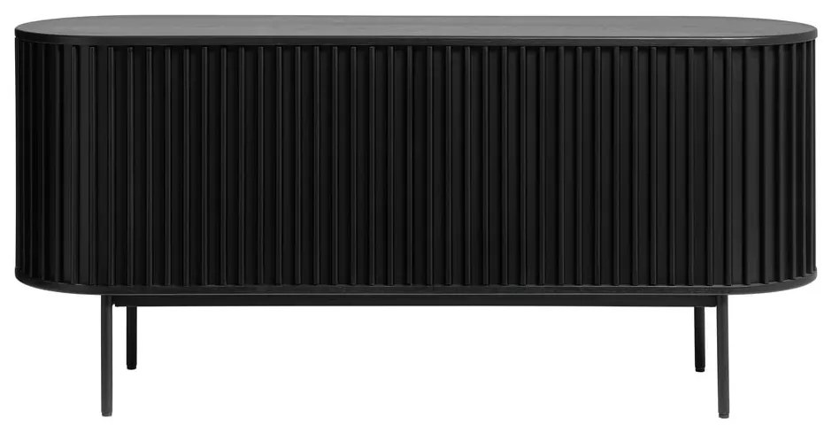 Comodă neagră joasă cu aspect de lemn de stejar cu ușă glisantă 73x160 cm Siena – Unique Furniture