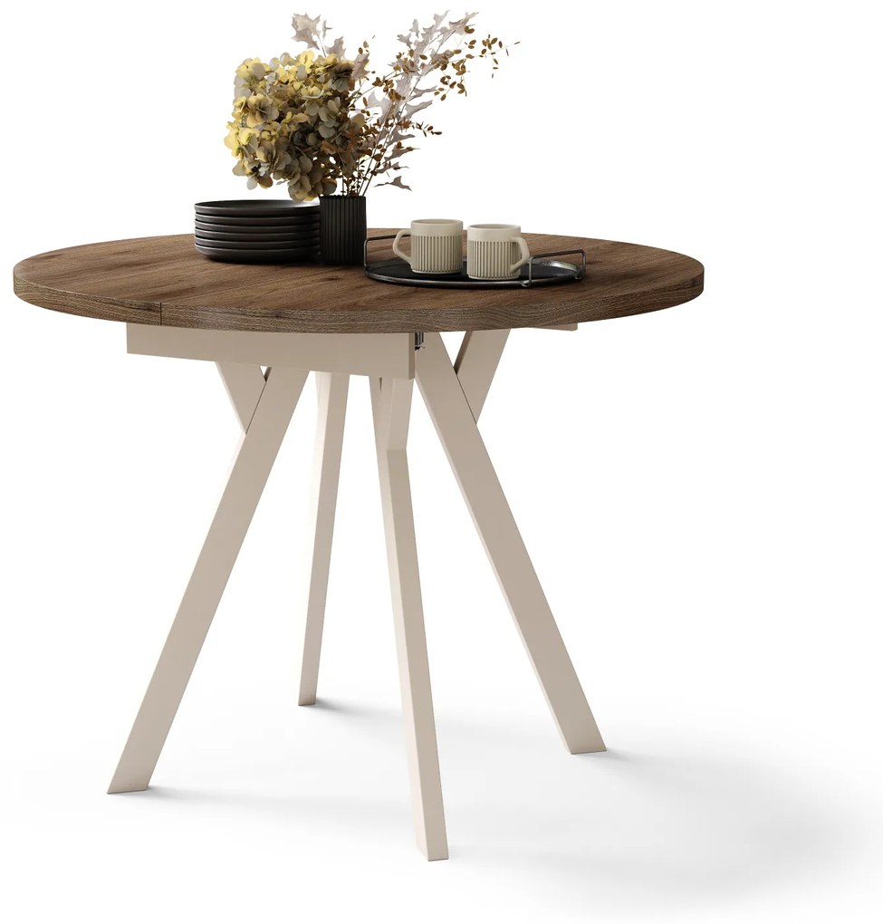 Mazzoni ALMO Nuc Elegant/picioare bej - MASĂ ROTUNDĂ EXTENSIBILĂ CU PICIOARE ÎN FORMĂ DE Y STIL LOFT PENTRU SALON/SUFRAGERIE