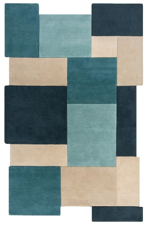 Covor albastru/bej din lână 120x180 cm Abstract Collage – Flair Rugs