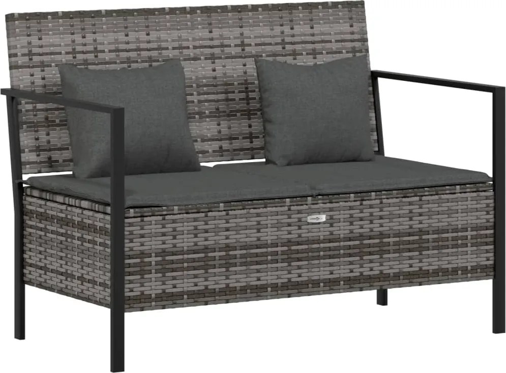 vidaXL Bancă de grădină cu 2 locuri, cu perne, gri, poliratan