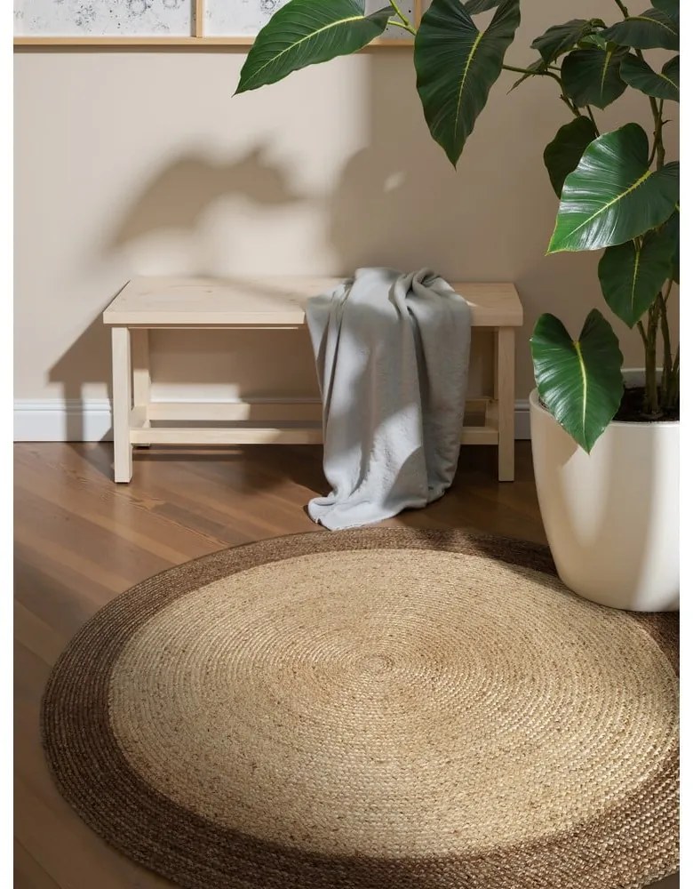 Covor grej reversibil, țesut manual rotund din iută ø 100 cm Jutta Greige – Hanse Home