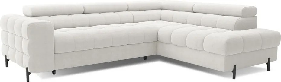 Colțar crem extensibil/cu spațiu de depozitare cu tapițerie din țesătură bouclé (cu colț pe partea dreaptă/în formă de ”L”) Ferucce – ELTAP