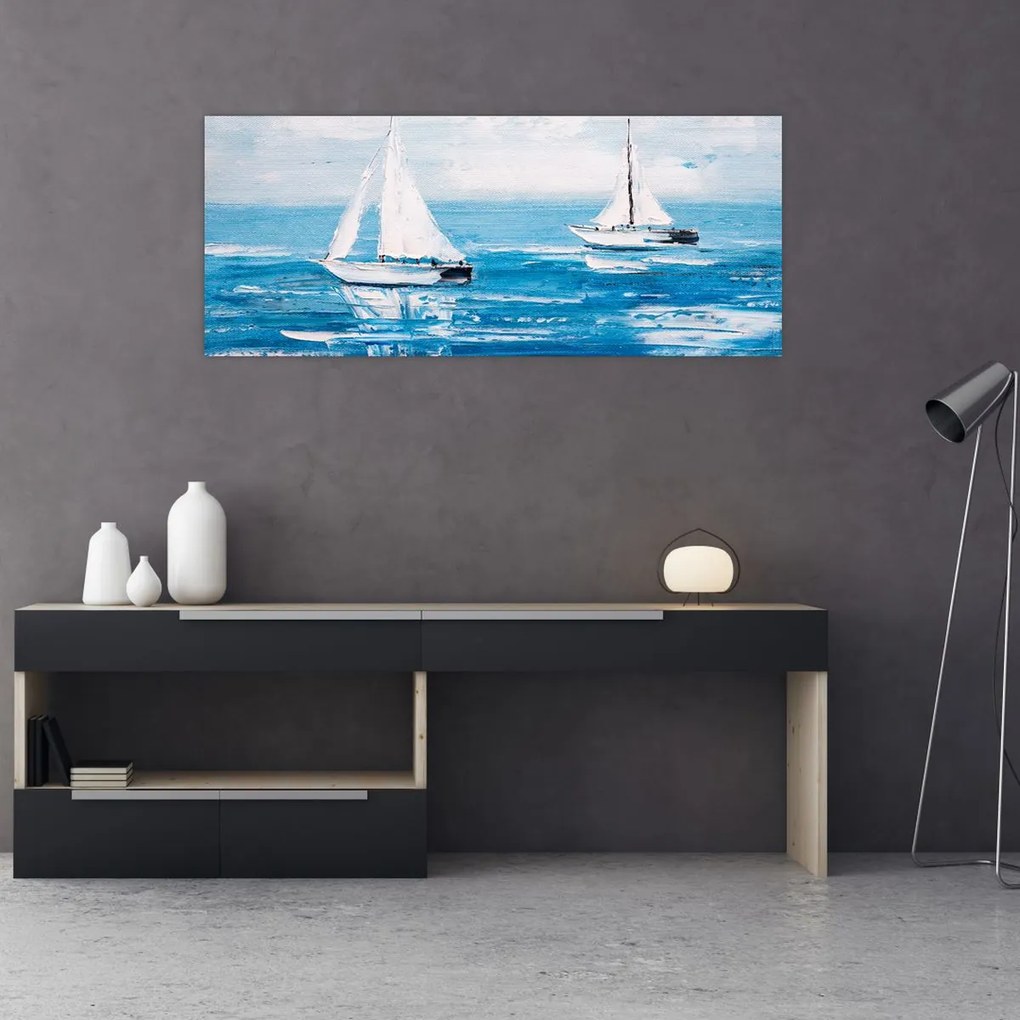 Tablou - Pictură yacht pe mare (120x50 cm)
