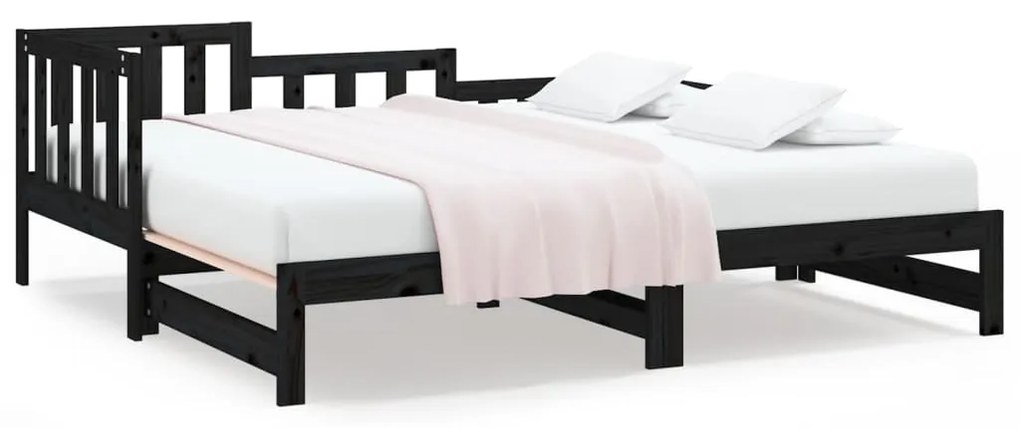 820740 vidaXL Pat de zi extensibil negru 2x(80x200) cm lemn masiv de pin