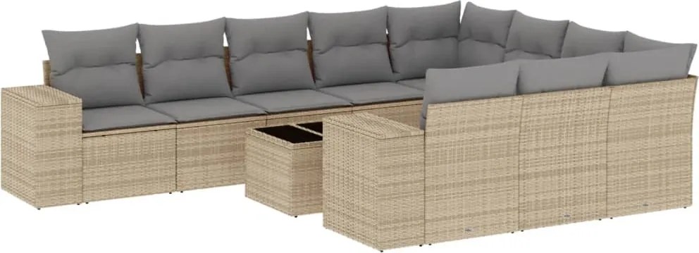 vidaXL Set canapele de grădină cu perne, 11 piese, bej, poliratan
