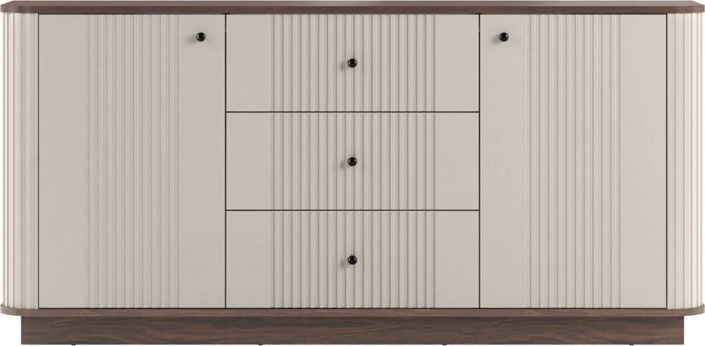 Comodă cu sertare Vesper 160 cm - cașmir / nuc / mânere negre