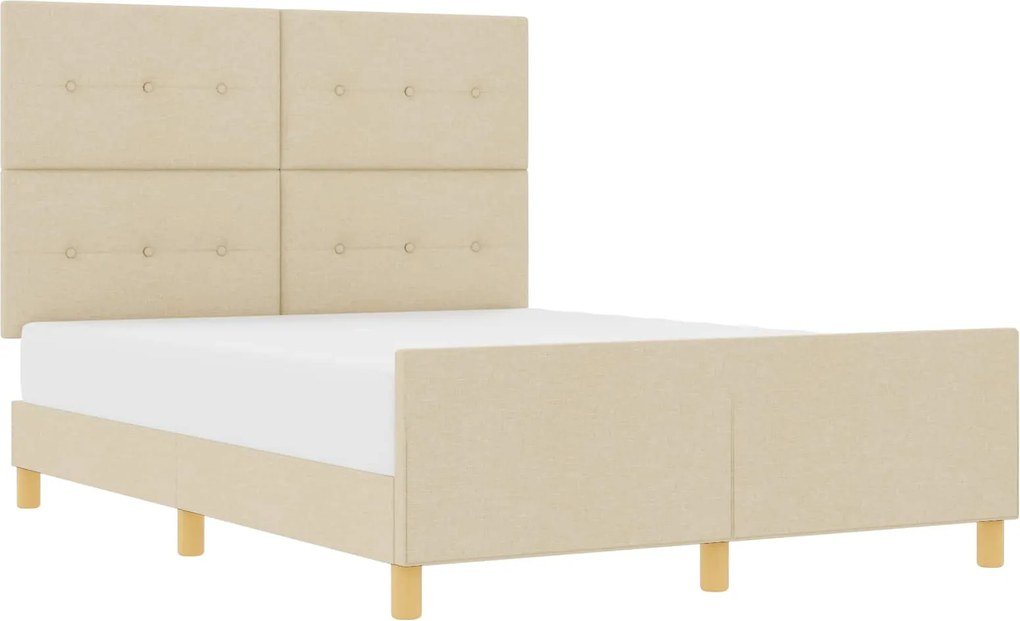 vidaXL Cadru de pat cu headboard Crem 140 x 190 cm țesătură