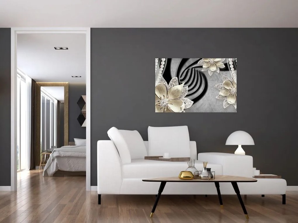 Tablou - 3D Flori aurii (90x60 cm)