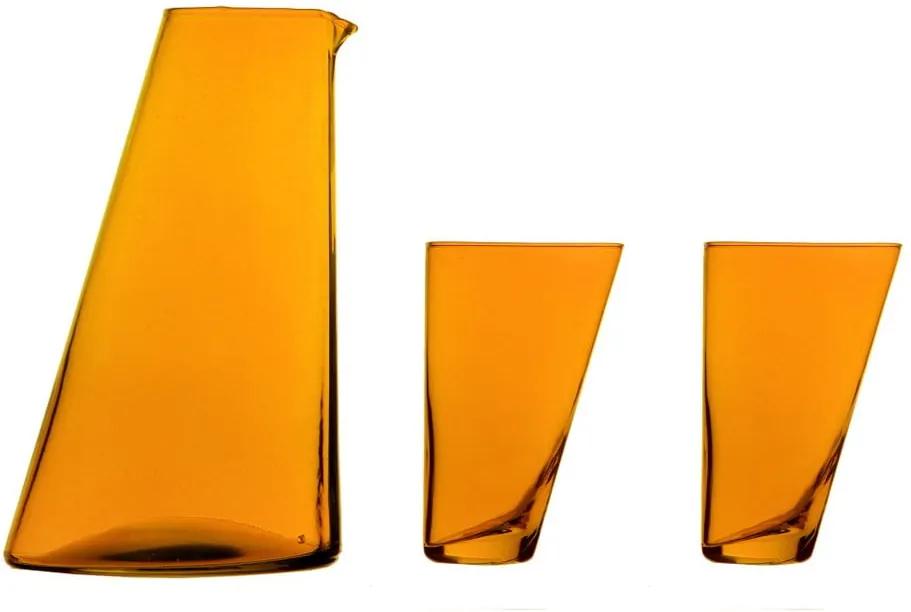 Set carafă și 2 pahare din sticlă handmade Surdic Ponza, portocaliu