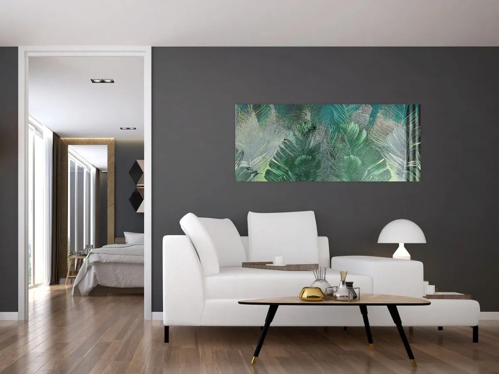 Tablou - Textura de beton cu frunze (120x50 cm)