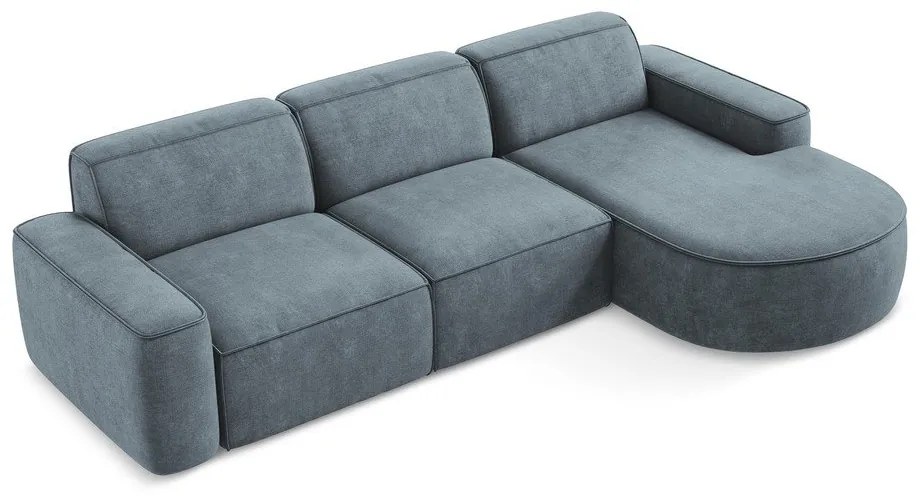 Colțar albastru prăfuit cu tapițerie din chenille (cu colț pe partea dreaptă/cu șezlong) Omao – Makamii