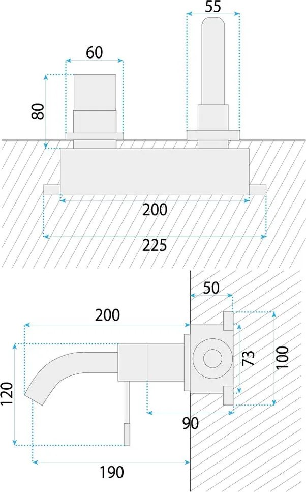 Baterie de lavoar incastrata Rea Lungo Diamond cupru + BOX